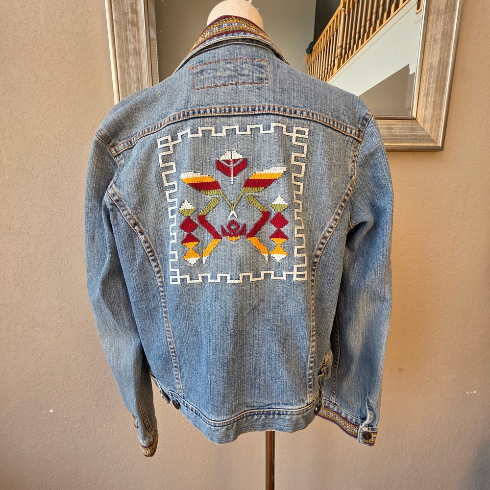 Bob Timberlake Denim Jean Jacket Embroidered Southwest Tribal Boho Womens Medium